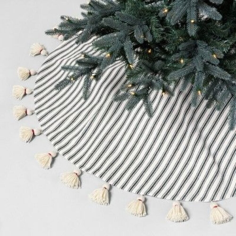Ticking Stripe Christmas Tree Skirt w/ Tassels Green - Hearth & Hand Magnolia‎